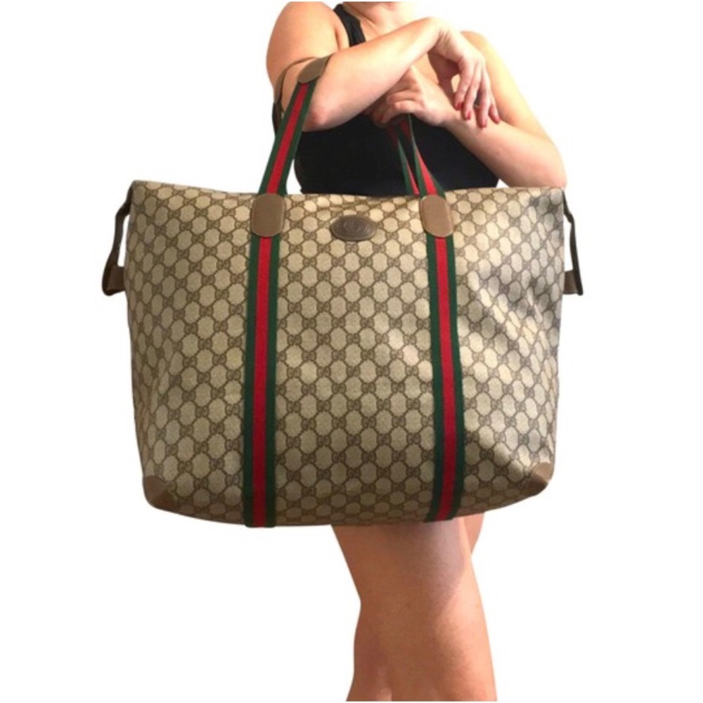 Authentic Gucci brown monogram coated canvas XL tote, travel bag